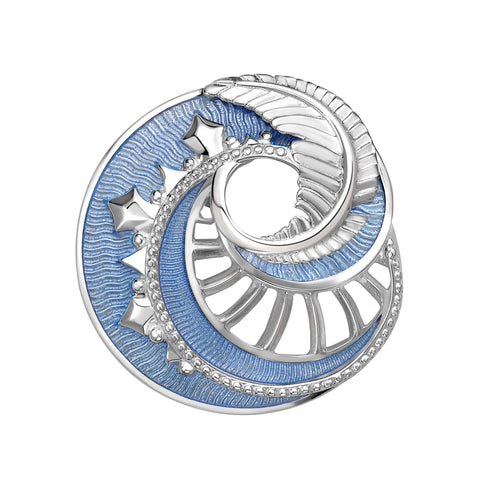Forever Mystére Stirling Silver Blue Guilloché Lacquer Pendant Brooch