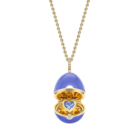 Forever Yellow Gold Locket with Blue Lacquer and Heart Shaped Blue Sapphire Surprise
