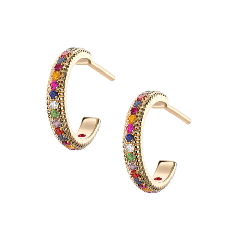 Yellow Gold & Multicoloured Gemstone Fluted Hoop Earrings