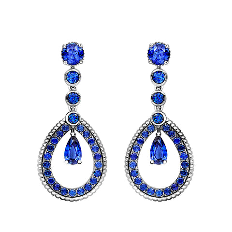 White Gold Blue Sapphire Teardrop Earrings