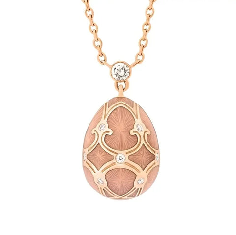 Forever Rose Gold Pink Guilloché Enamel Petite Egg Pendant