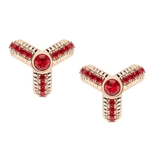 Trio Rose Gold Ruby Fluted Earrings