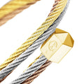 Charriol Celtic® Triquetra Bangle — Steel, Yellow Gold & Rose Gold Cable & Yellow Pyramidal Decor — Ref. 04-2004-1276-1 — view 3