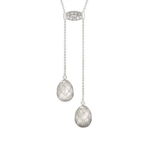 Treillage Brushed White Gold Diamond Double Egg Pendant