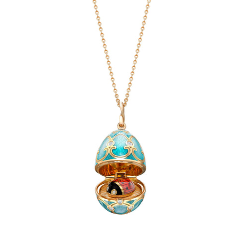 Heritage Yellow Gold Turquoise Guilloché Enamel Ladybird Surprise Locket