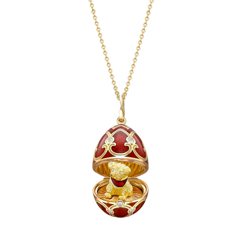 Heritage Yellow Gold Red Guilloché Enamel Dog Surprise Locket
