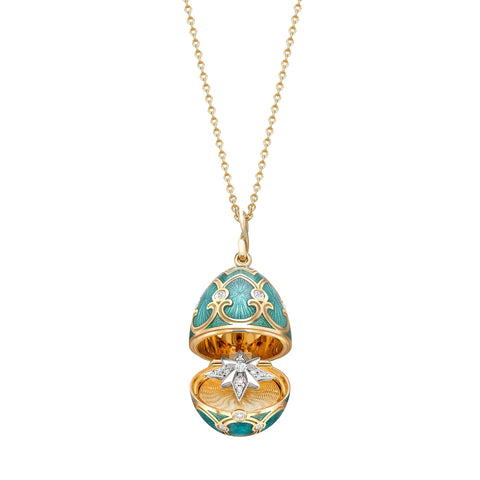 Heritage Yellow Gold Teal Guilloché Enamel En Tremblant Star Surprise Locket
