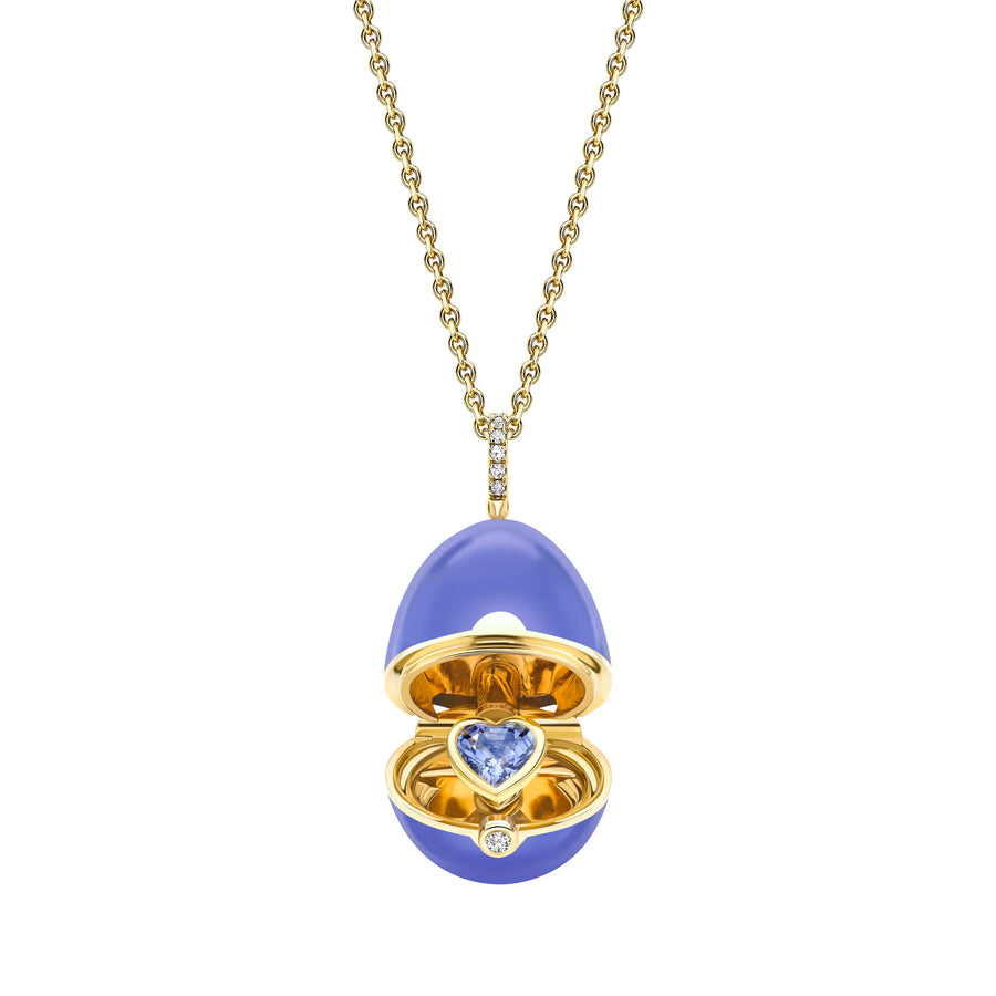 Forever Yellow Gold Locket with Blue Lacquer and Heart Shaped Blue Sapphire Surprise