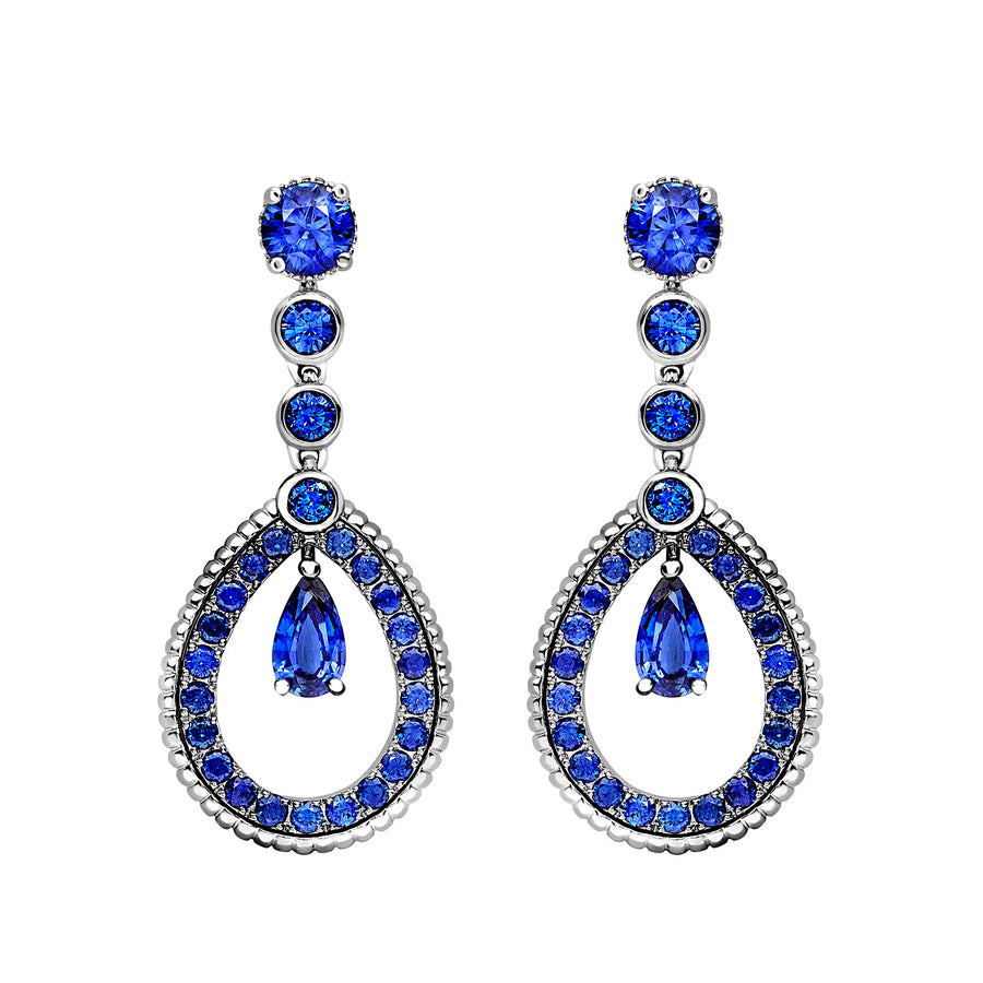 White Gold Blue Sapphire Teardrop Earrings