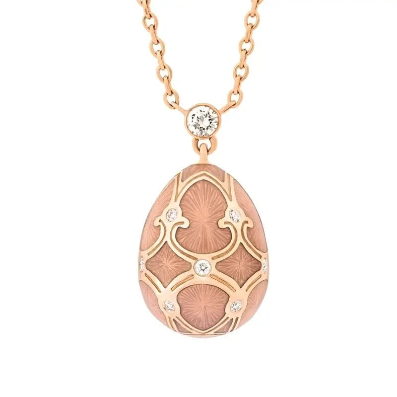 Forever Rose Gold Pink Guilloché Enamel Petite Egg Pendant