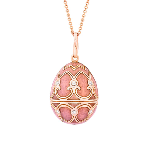 Forever Rose Gold Diamond & Pink Guilloché Enamel Egg Pendant
