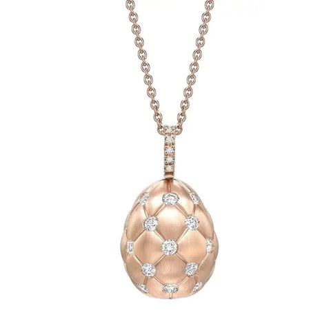 Treillage Brushed Rose Gold & Diamond Set Egg Pendant