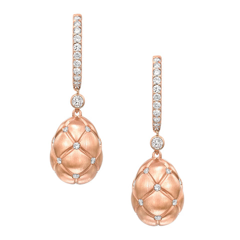 Treillage Brushed Rose Gold & Diamond Set Egg Drop Earrings