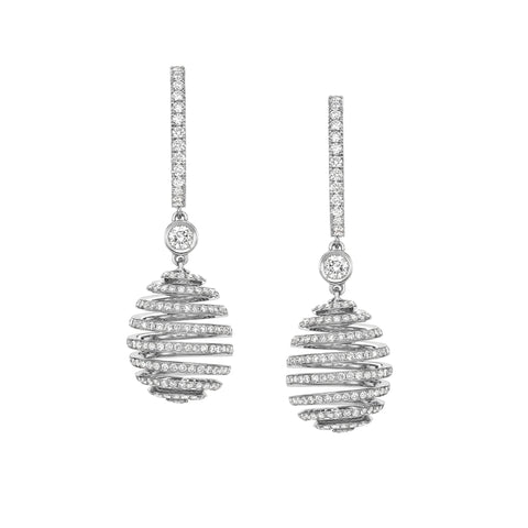 Forever White Gold Diamond Pavé Spiral Egg Drop Earrings