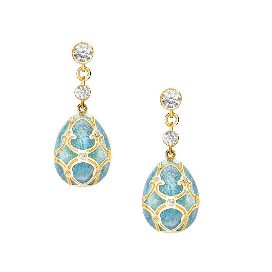 Forever Yellow Gold Diamond & Turquoise Guilloché Enamel Egg Drop Earrings