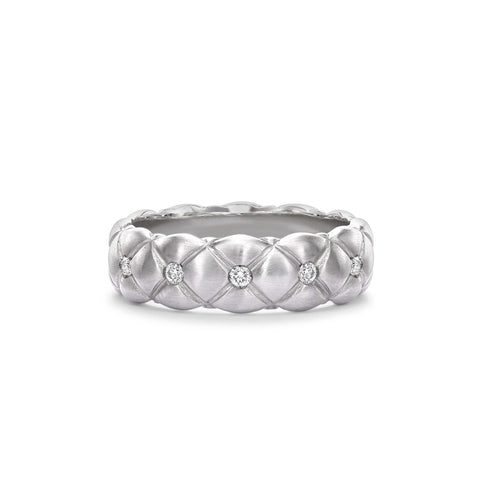 Treillage Brushed White Gold & Diamond Set Ring
