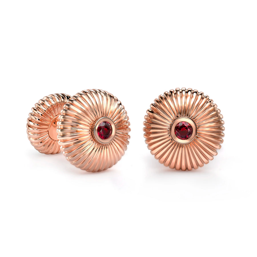 Rose Gold Ruby Set Round Fluted Cufflinks
