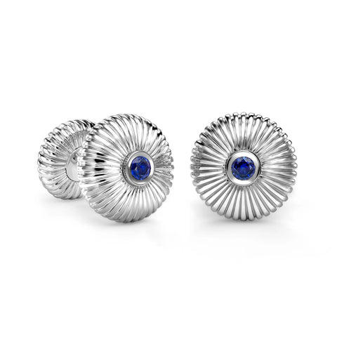 White Gold Sapphire Set Round Fluted Cufflinks
