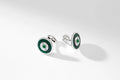 Forever White Gold Emerald & Green Guilloché Enamel Cufflinks