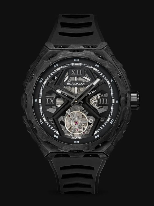 Blackout XPE Tourbillon Black with Black Rubber Strap and Folding Clasp