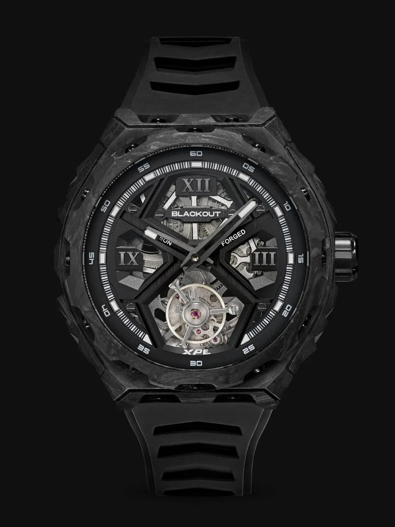 Blackout XPE Tourbillon Black with Black Rubber Strap and Folding Clasp