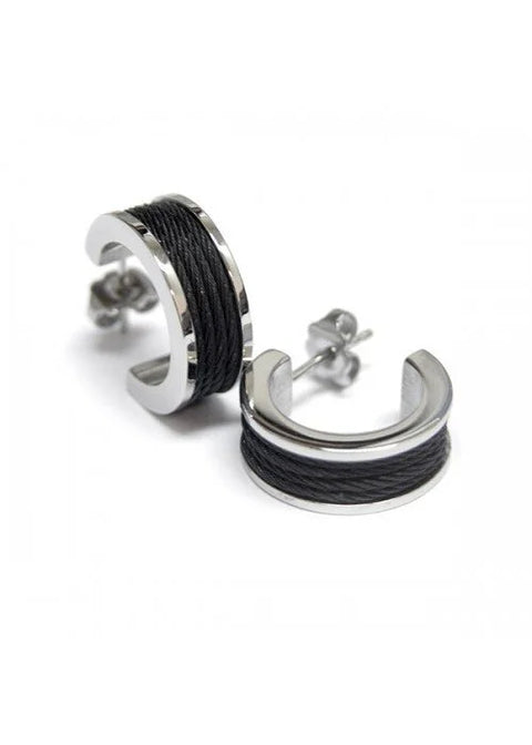 Charriol Forever Earrings | Silver Steel & Black | Ref 03-03-1139-0