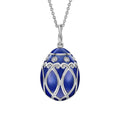 Forever Guilloché Enamel Egg Pendant - White Gold and Royal Blue