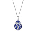 Forever Guilloché Enamel Egg Pendant - White Gold and Royal Blue
